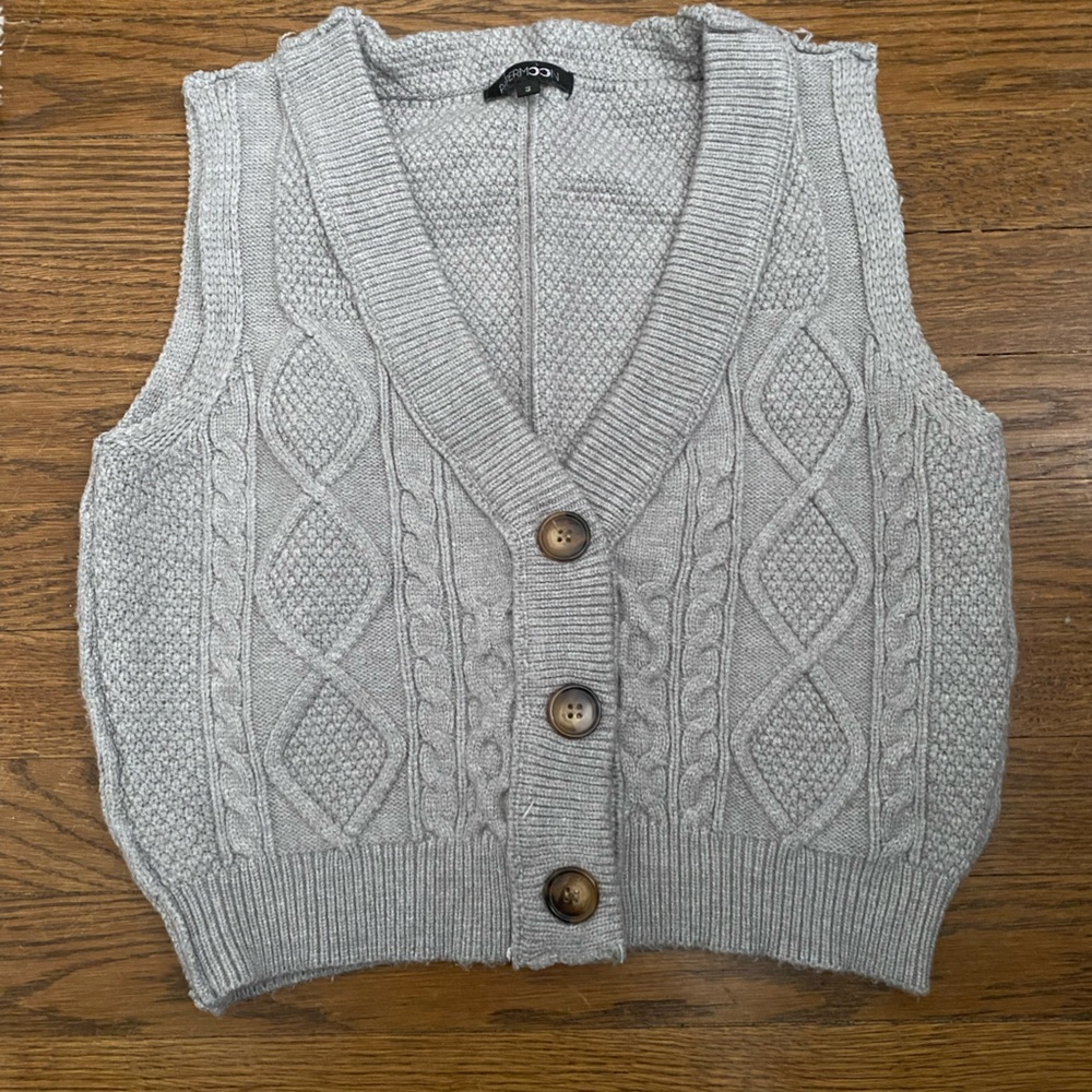 Papermoon Light Gray Cable Knit Sweater Vest